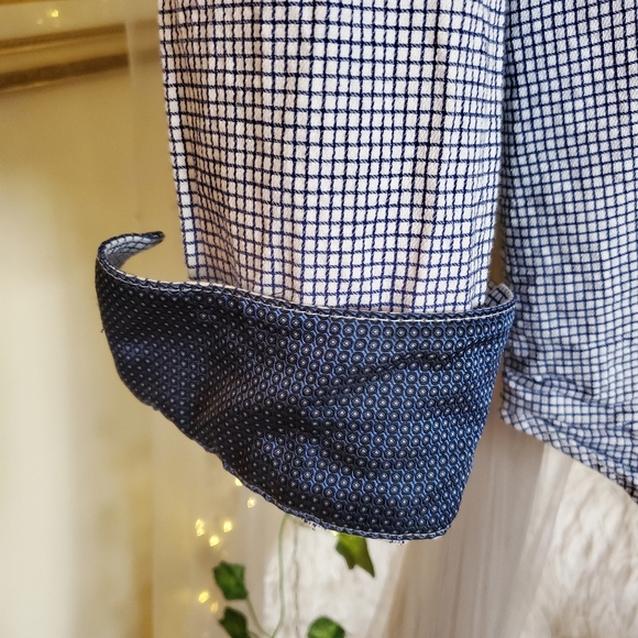 Michelsons London Button Down Shirt Mens L  Plaid Stripe Trim Long Sleeve - Picture 6 of 7